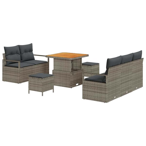 vidaXL Ensemble de canapé de jardin avec coussin 8 Pièces Gris Poly rotin