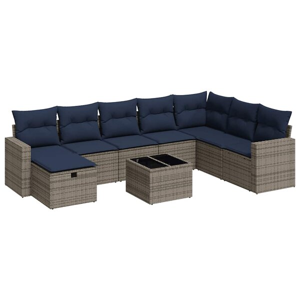 vidaXL Salon de jardin 9 Pièces avec coussins gris résine tressée