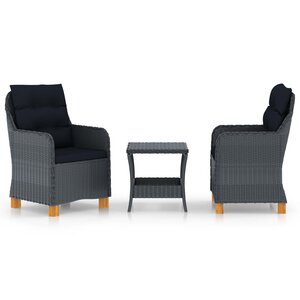 vidaXL Salon de jardin 3 Pièces avec coussins résine tressée gris foncé