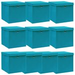 vidaXL Boîtes de rangement et couvercles 10 Pièces Bleu 32x32x32 cm Tissu