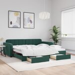 vidaXL Lit de jour et gigogne et tiroirs vert foncé 100x200 cm velours