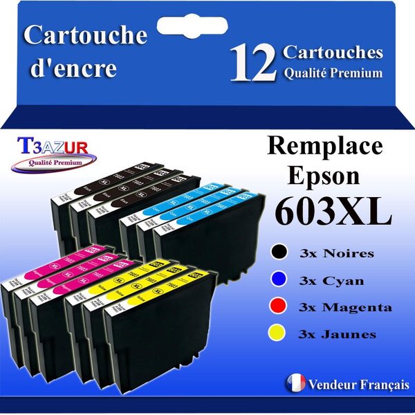 T3AZUR - 12 Cartouches Compatibles avec Epson 603  603XL Etoile de Mer pour Epson Epson Expression Home XP-3100 XP-4100 XP-2100 XP-2105 XP-3105 XP-4105