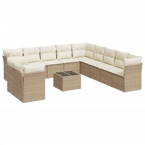 vidaXL Salon de jardin avec coussins 12 Pièces beige résine tressée