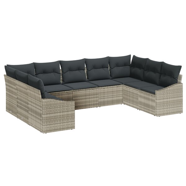 vidaXL Ensemble de jardin 9 pièces avec coussins en poly rattan gris clair