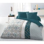 Parure de couette Microfibre 220 x 240 cm et 2 taies d'oreillers 63 x 63 cm Bleu Canard