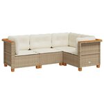 vidaXL Salon de jardin avec coussins 4 Pièces beige résine tressée