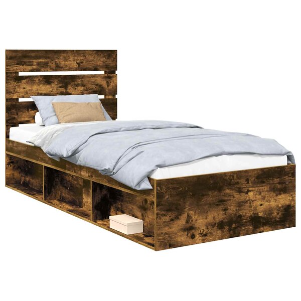 vidaXL Cadre de lit Chêne fumé 100 x 200 cm Bois de pin massif