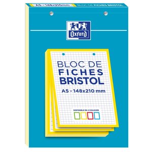 Bloc de 30 Fiches Bristol Perforées A5 Q5/5 Bordures jaune OXFORD