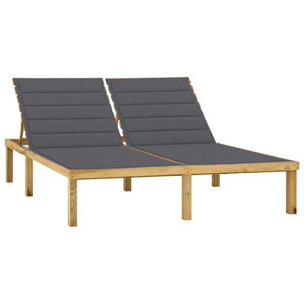 vidaXL Chaise longue double avec coussins anthracite Pin imprégné