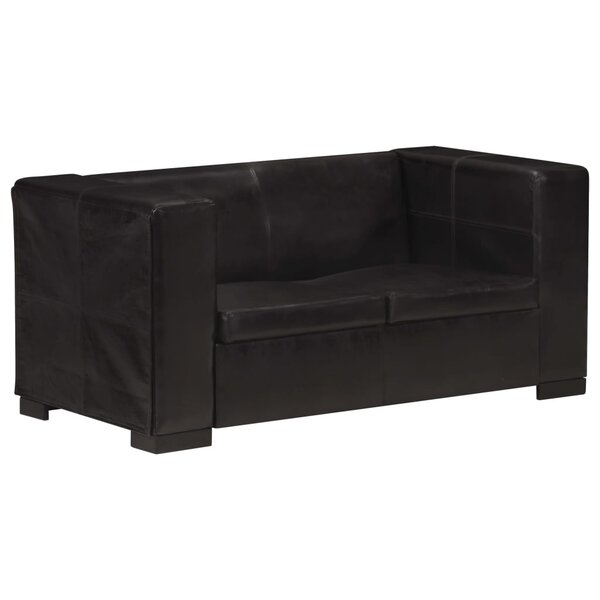 vidaXL Canapé à 2 places Noir Cuir véritable