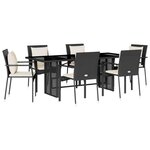 vidaXL Ensemble à manger de jardin coussins 7Pièces Noir Résine tressée