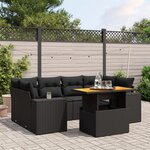 vidaXL Salon de jardin 7 Pièces avec coussins noir résine tressée