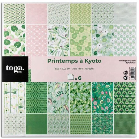 6 feuilles papier imprimé printemps à kyoto - draeger paris