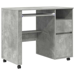 vidaXL Bureau avec roues Gris béton 91 x 50 x 77 cm Bois d'ingénierie