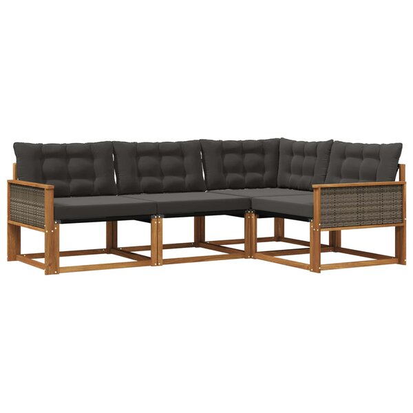 vidaXL Ensemble de canapés d'extérieur 4 pc Naturel et noir
