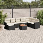 vidaXL Salon de jardin 9 Pièces avec coussins noir résine tressée
