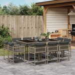 vidaXL Ensemble à manger de jardin 11Pièces avec coussins gris poly rotin