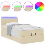 vidaXL Lit ottoman avec matelas et LED crème 90x200 cm tissu