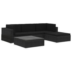vidaXL Salon de jardin 5 Pièces avec coussins Résine tressée Noir
