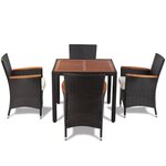 Salon de jardin meuble d'extérieur ensemble de mobilier 5 pièces avec coussins résine tressée noir 02_0016473