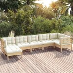 vidaXL Salon de jardin 7 Pièces avec coussins crème Bois de pin solide