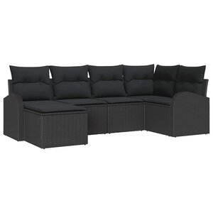 vidaXL Ensemble de canapé de jardin avec coussin 6 Pièces Noir Poly rotin