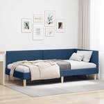 vidaXL Cadre de lit d'angle Bleu 90 x 200 cm Tissu et bois reconstitué
