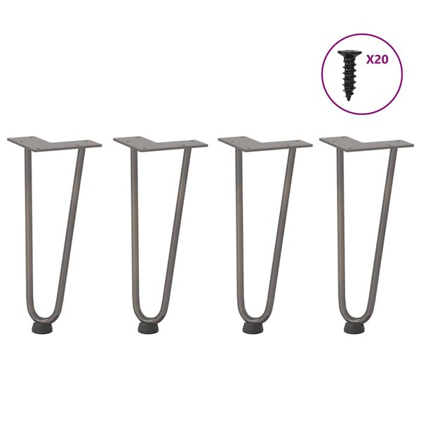 vidaXL Pieds en épingle à cheveux pour table basse 4 pièces Acier naturel 30 cm Acier massif