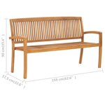 vidaXL Banc 3 places empilable de jardin 159 cm Bois de teck solide