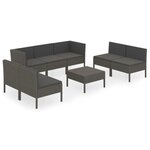 vidaXL Salon de jardin 8 Pièces avec coussins résine tressée gris