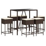 vidaXL Ensemble de bar de jardin avec coussins 7 Pièces marron poly rotin