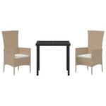 vidaXL Ensemble de salle à manger pour jardin 3 Pièces Beige polyrotin