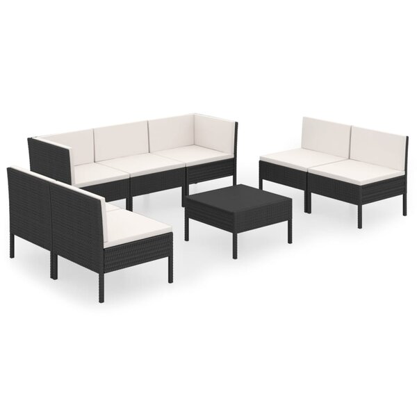 vidaXL Salon de jardin 8 Pièces avec coussins résine tressée noir