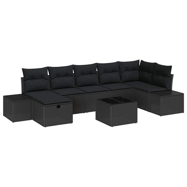 vidaXL Ensemble de canapé de jardin avec coussin 8 Pièces Noir Poly rotin
