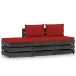 vidaXL Salon de jardin 3 Pièces avec coussins Bois imprégné de gris