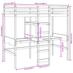 vidaXL Lit mezzanine avec bureau et étagères brun cire 90x200 cm pin