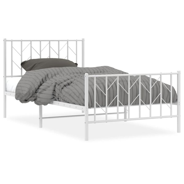vidaXL Cadre de lit métal sans matelas et pied de lit blanc 100x190 cm