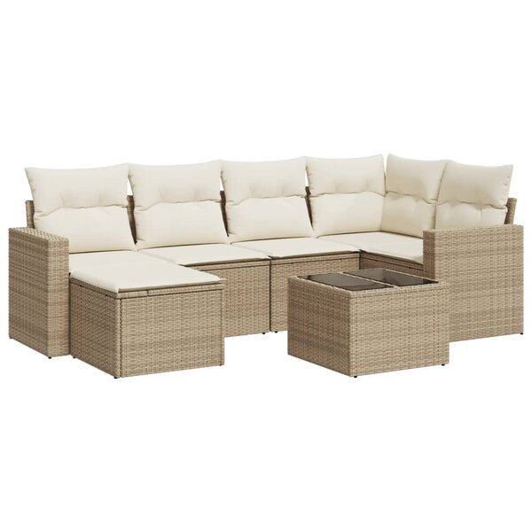 vidaXL Salon de jardin avec coussins 7 Pièces beige résine tressée