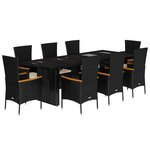 vidaXL Ensemble à manger de jardin 9Pièces coussins noir résine tressée