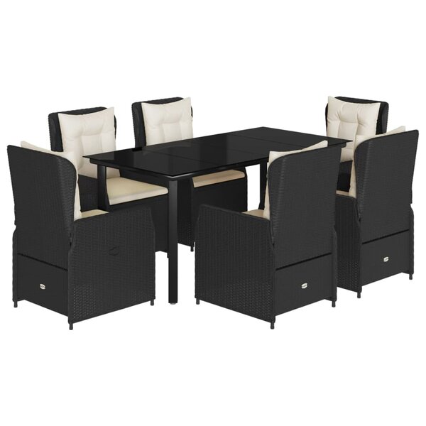 vidaXL Ensemble à manger de jardin coussins 7Pièces Noir Résine tressée