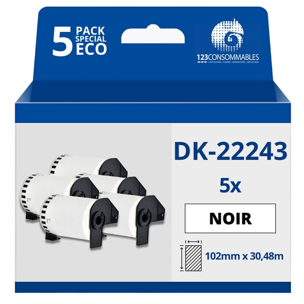 Pack de 5 Rouleaux Étiquettes compatible BROTHER DK-22243 - Largeur 102 mm x 30 48 m