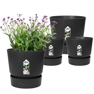 2 pots de fleur rond Greenville Ø 14 x hauteur 13 4 cm et Ø 16 x hauteur 15 3 cm - 7 L - Noir