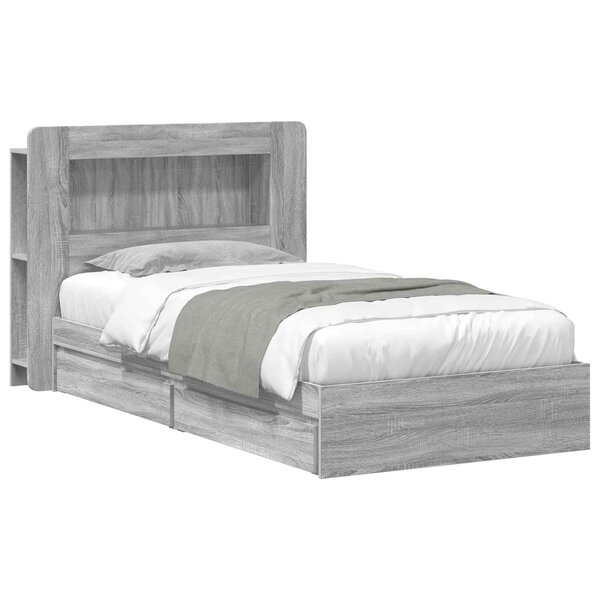 vidaXL Cadre de lit avec rangement avec tiroir Sonoma gris 90 x 200 cm