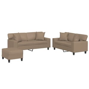 vidaXL Ensemble de canapés 3 Pièces avec coussins cappuccino similicuir