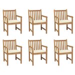 vidaXL Chaises de jardin lot de 6 et coussins crème Bois teck massif