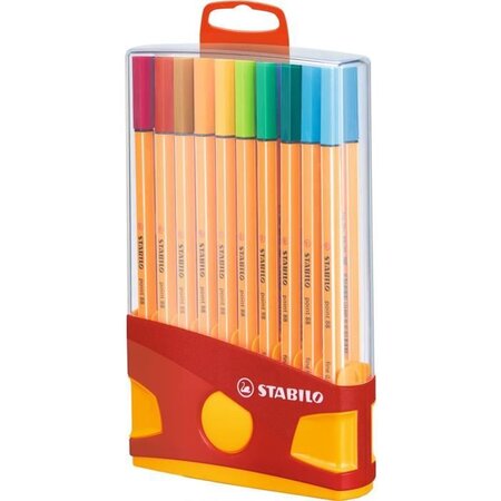 Stabilo color parade - etui distributeur de 20 stylos feutre point 88 - avec attache - couleurs assorties