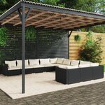 vidaXL Salon de jardin 11 Pièces avec coussins Résine tressée Noir