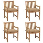 vidaXL Chaises de jardin lot de 4 et coussins beige bois teck solide