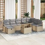 Ensemble de Canapés de Jardin vidaXL 9 Pièces avec Coussins Beige Poly Rattan