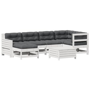 vidaXL Salon de jardin 7 Pièces avec coussins blanc bois de pin massif